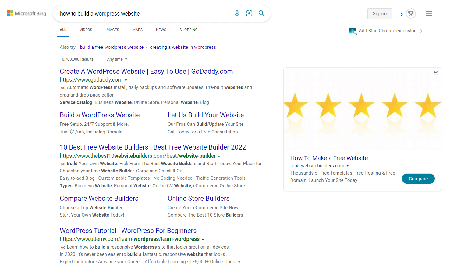 A search using Microsoft Bing.