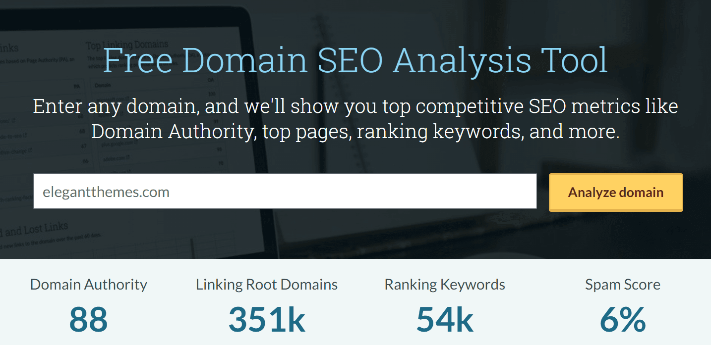An example of a domain authority score with Moz. 
