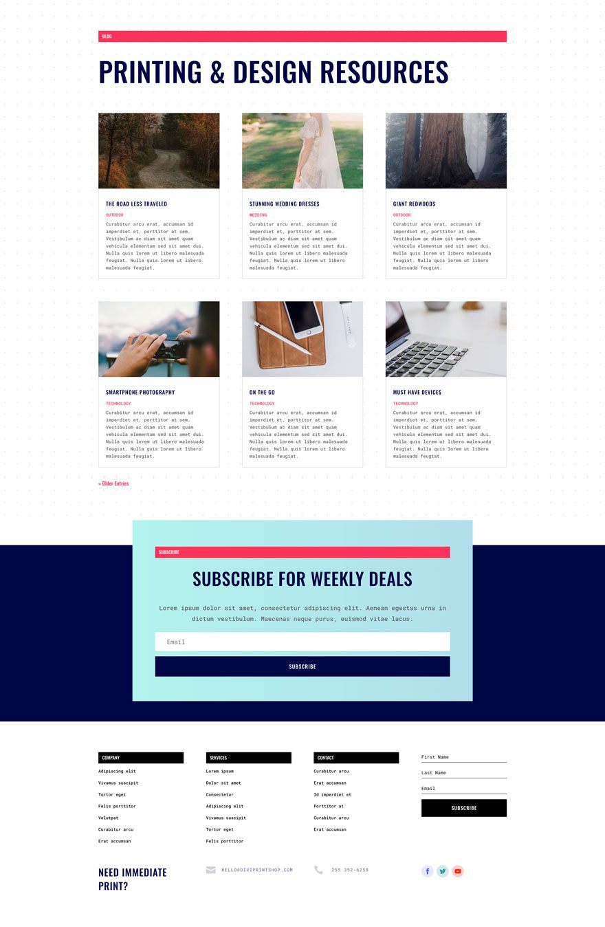 print shop layout pack for divi