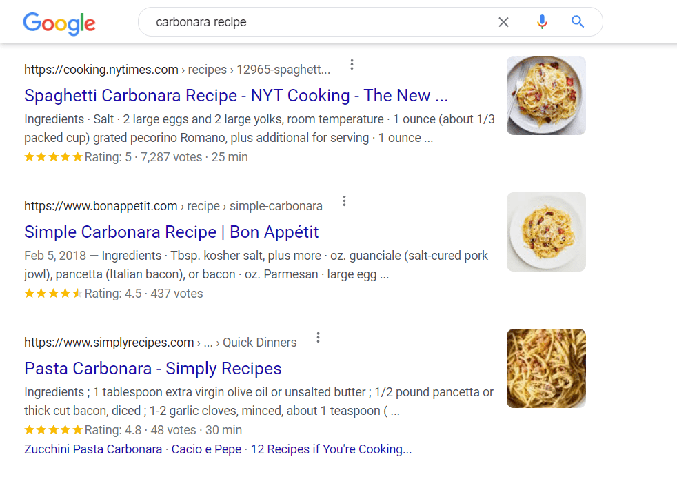 An example of rich snippets in the SERPs