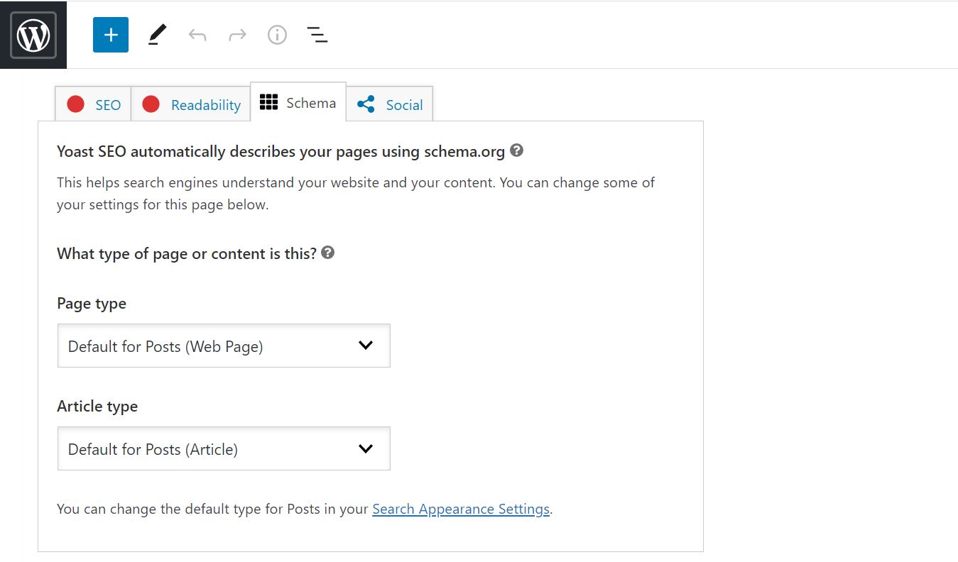 Yoast SEO's default schema types