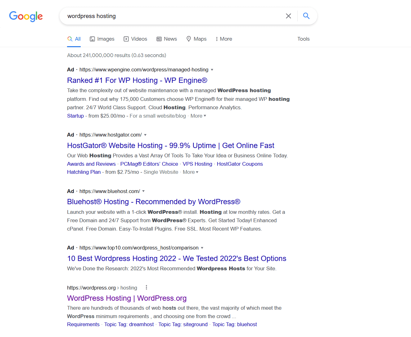 An example of a SERP