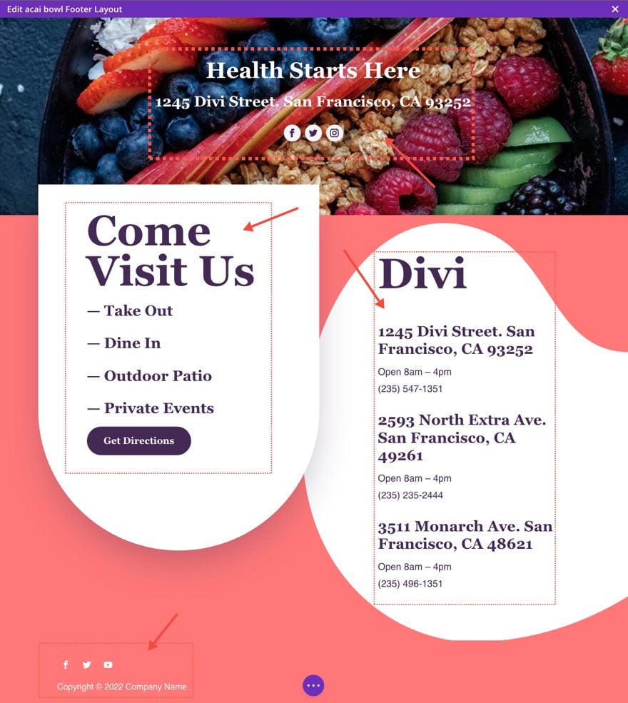 divi acai bowl header footer template