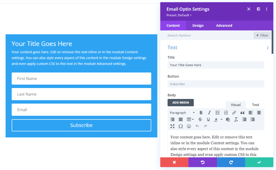 Divi Success Message Area