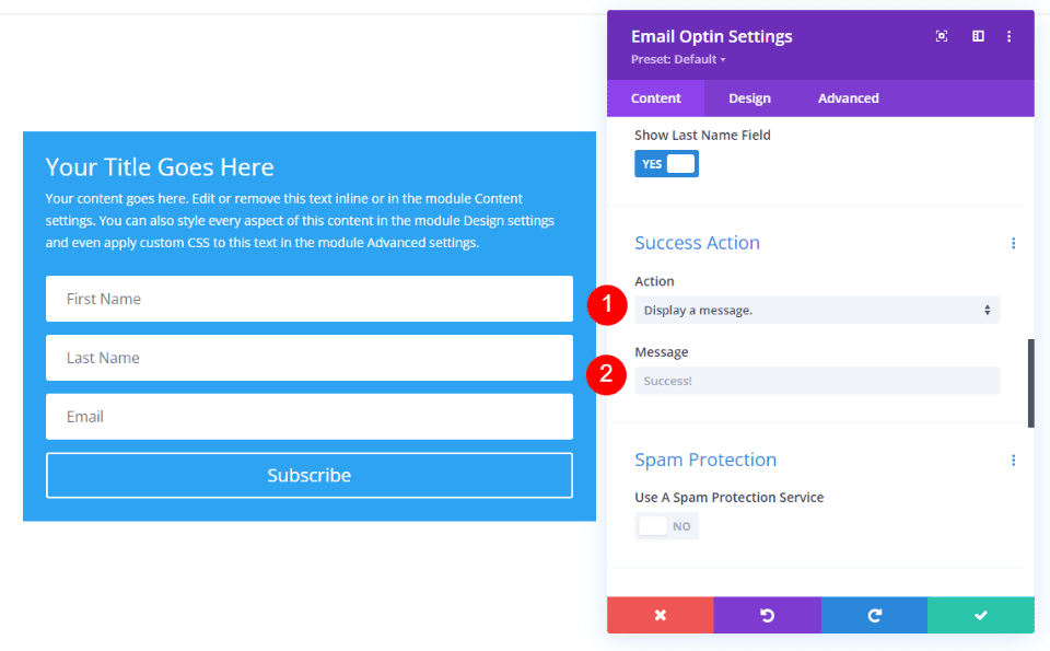 Divi Success Message Area