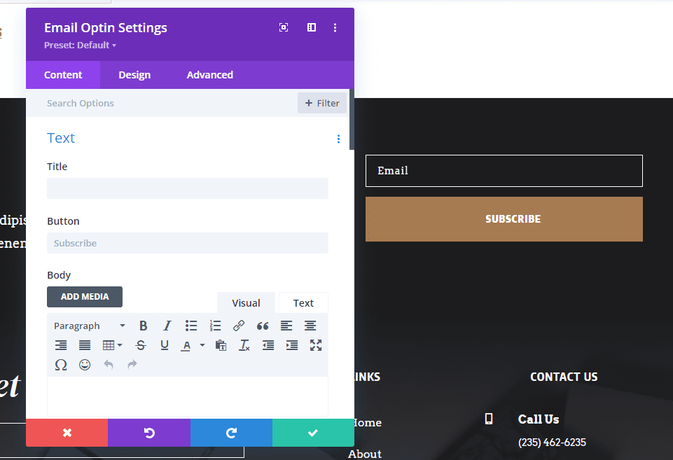 Email Optin Module Settings