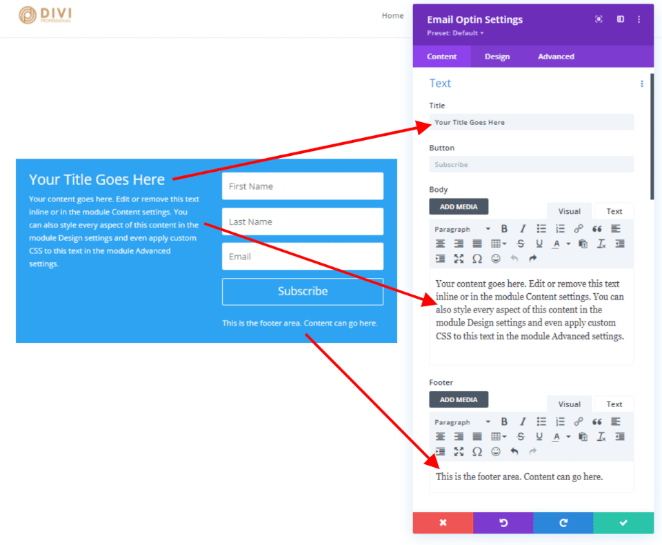 Inline Email Optin Module Content Elements