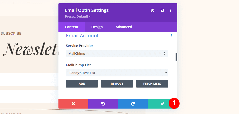 MailChimp Divi Set up Email Account Example