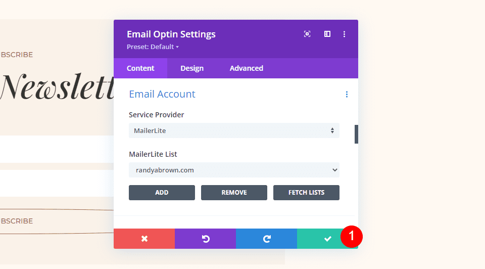 MailerLite Divi Set up Email Account Example