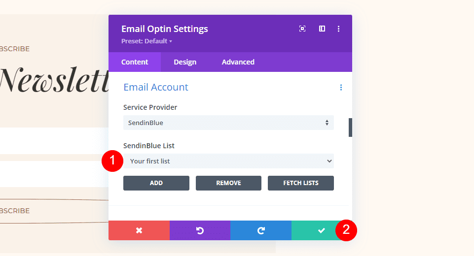 SendinBlue Divi Set up Email Account Example