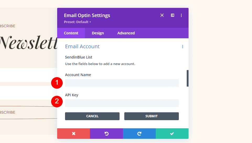 SendinBlue Divi Set up Email Account Example