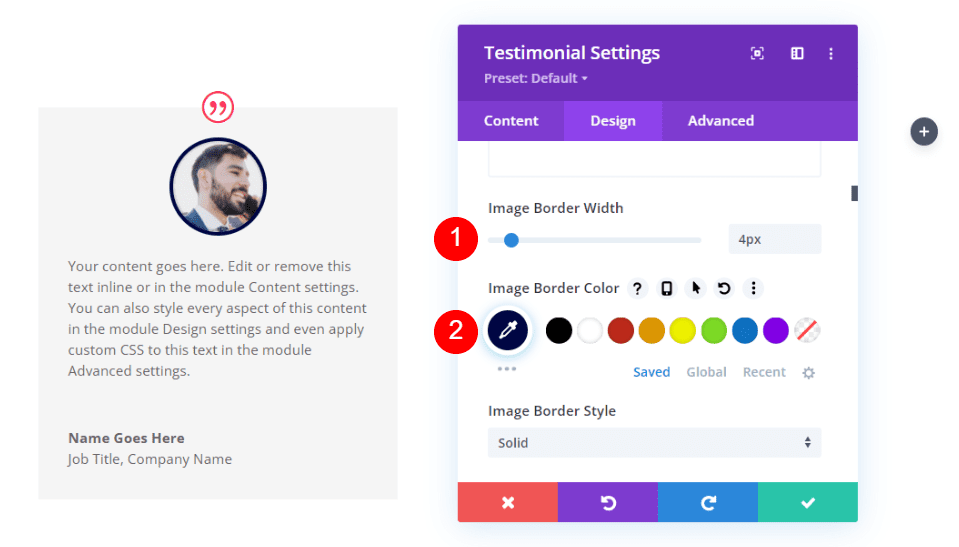 Testimonial Module Design Settings