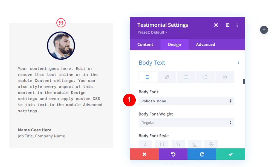 Testimonial Module Design Settings