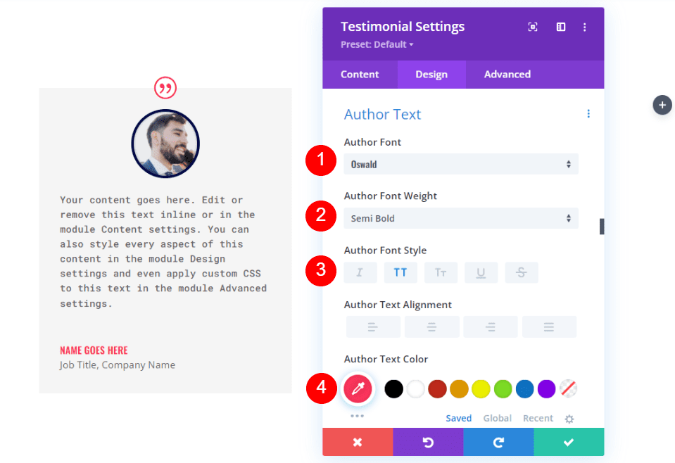 Testimonial Module Design Settings