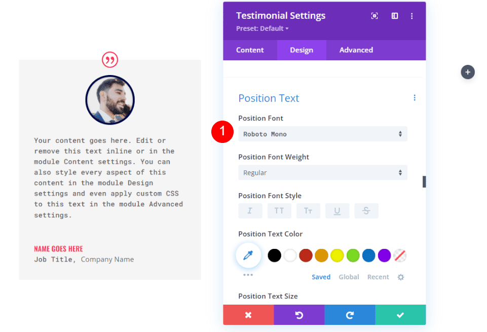 Testimonial Module Design Settings