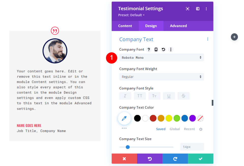 Testimonial Module Design Settings