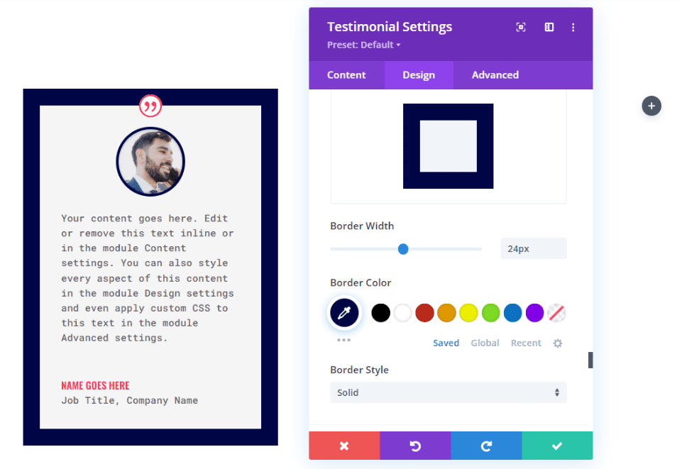 Testimonial Module Design Settings