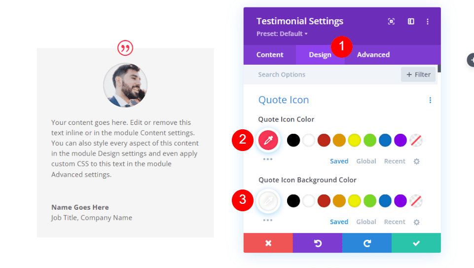 Testimonial Module Design Settings