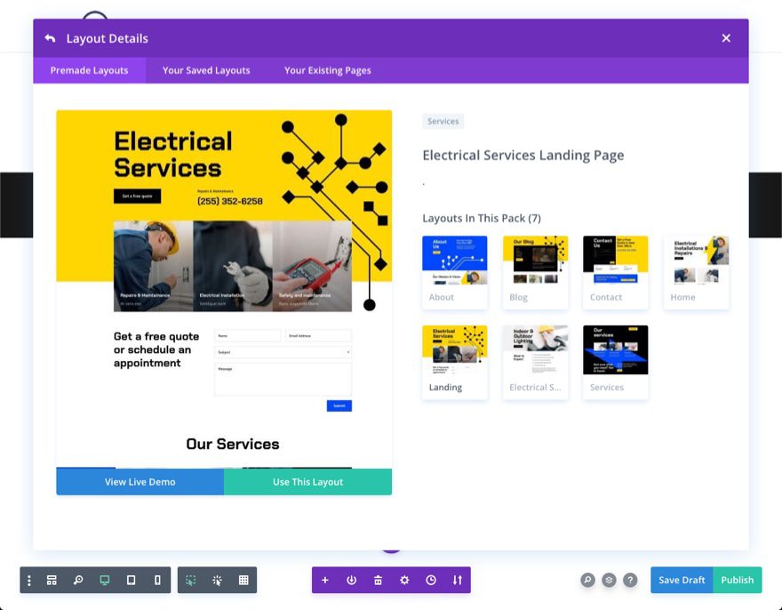 divi electrical services layout pack