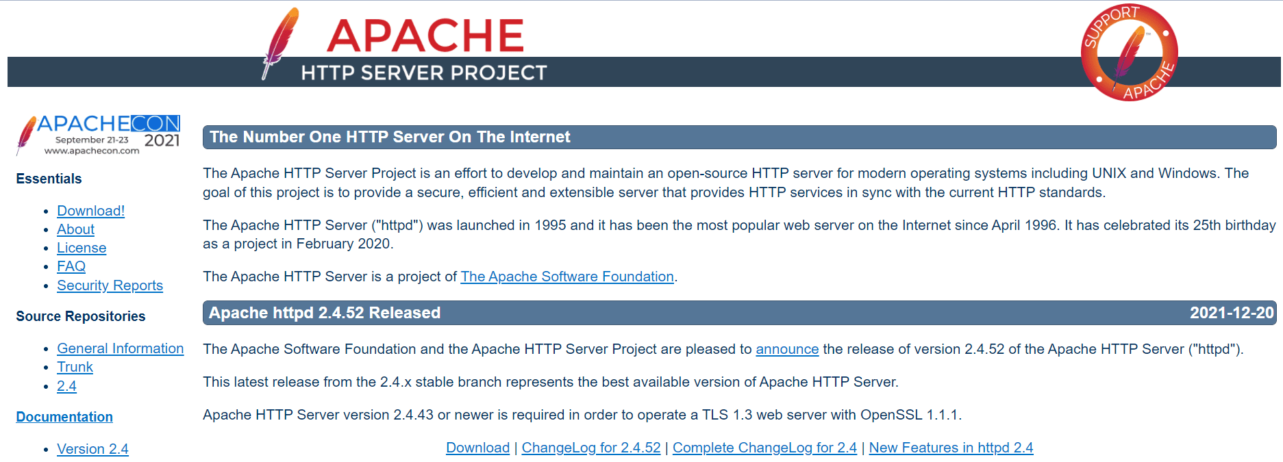 Apache homepage. 