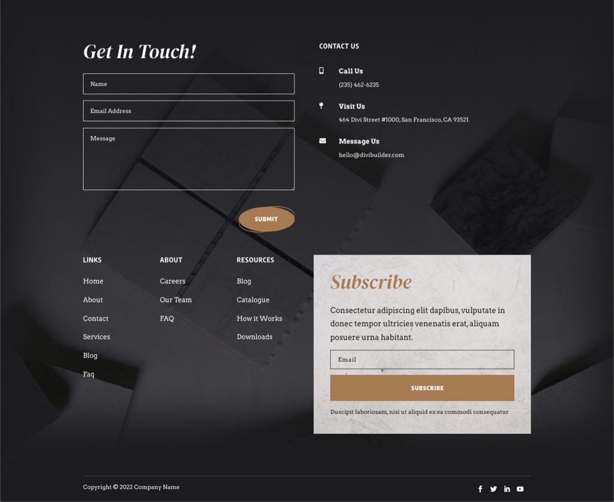 divi stone factory header and footer template