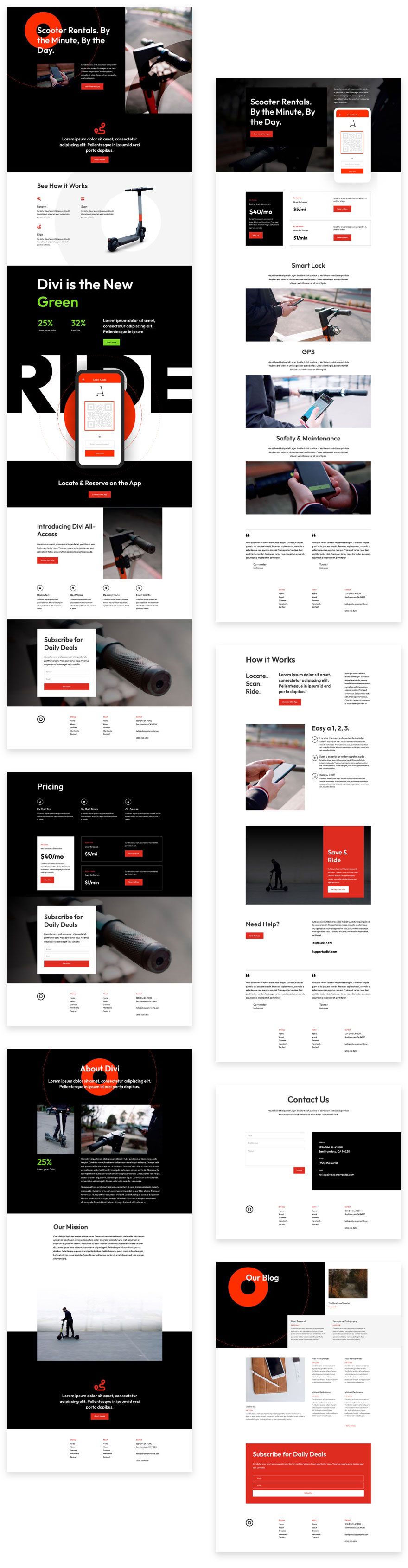 free scooter rental layout pack for divi