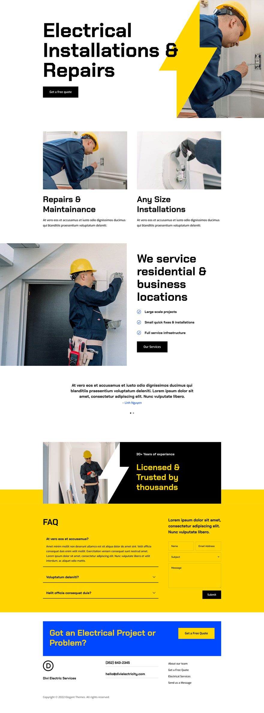 divi electrical services layout pack