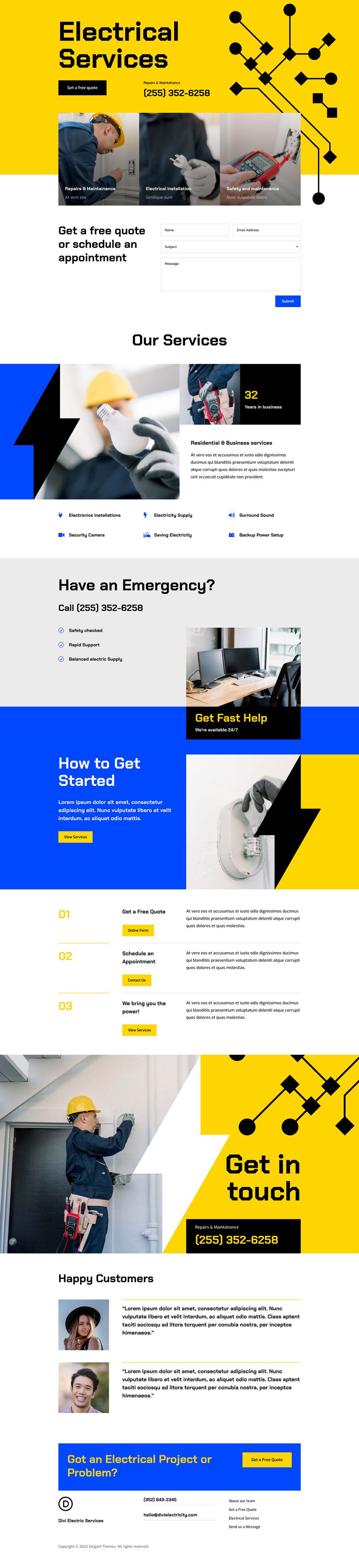 divi electrical services layout pack