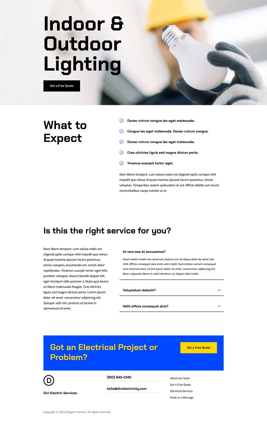 divi electrical services layout pack