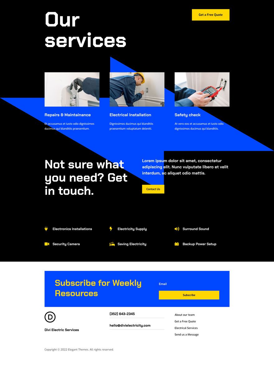 divi electrical services layout pack