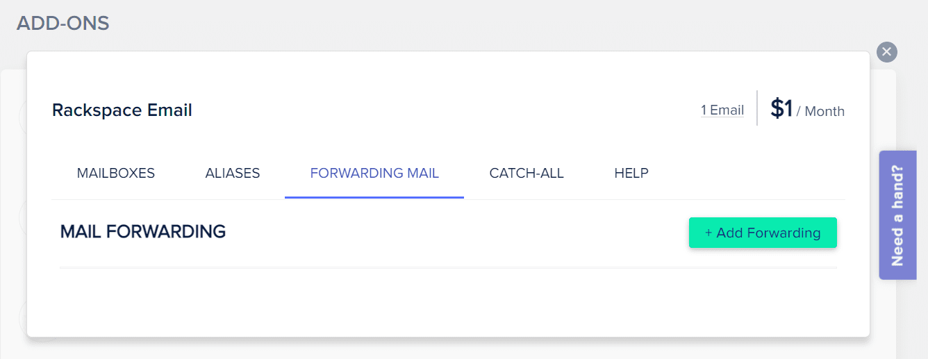 The Mail Forwarding option in Rackspace
