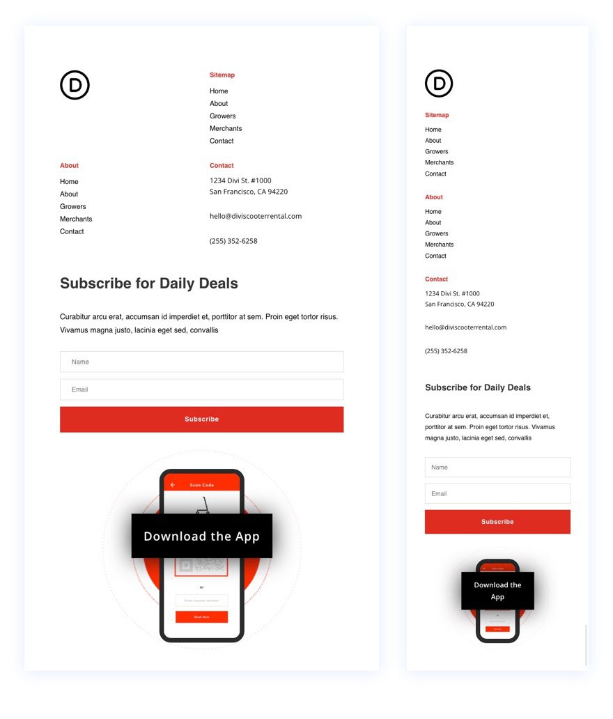 divi scooter rental header footer template