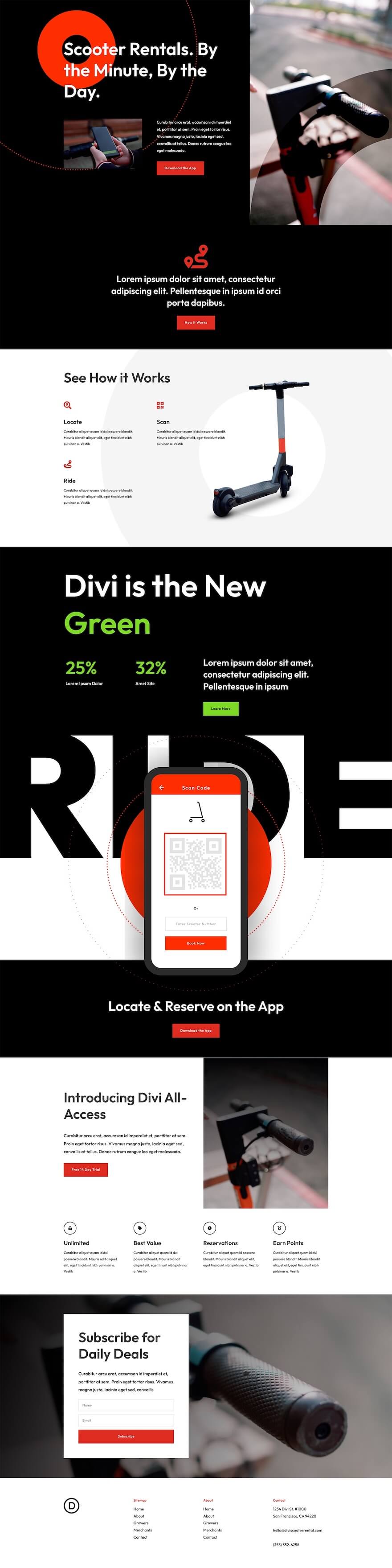 free scooter rental layout pack for divi