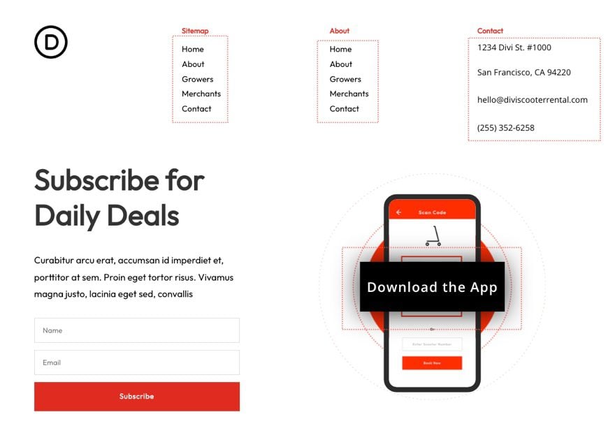 divi scooter rental header footer template