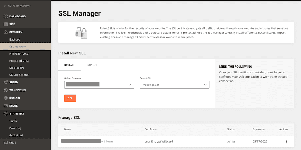 SiteGround site tools