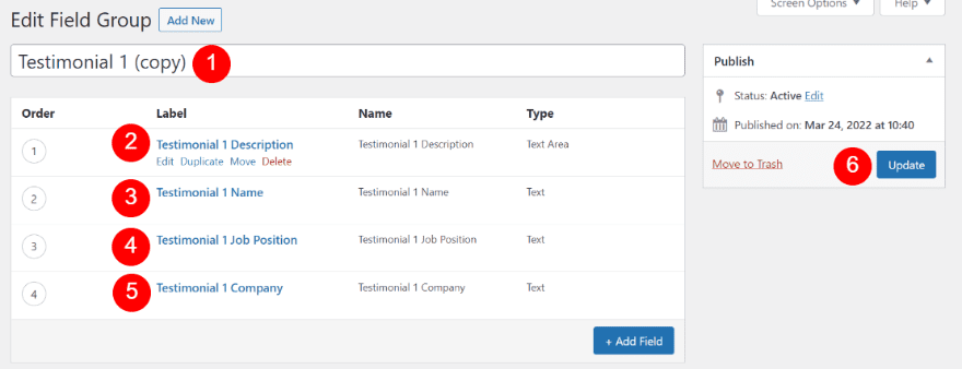 Clone the Testimonial Field Group