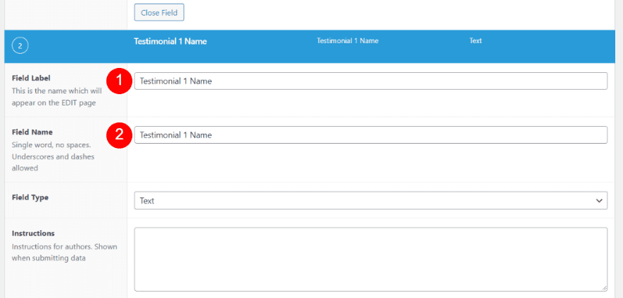 Create the Field Group for Testimonial