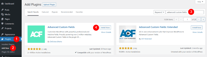 Install Advanced Custom Fields
