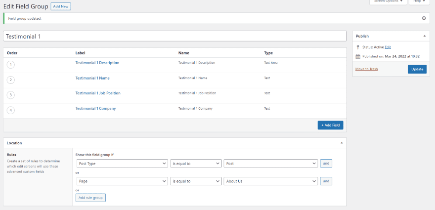 Publish the New Field Group