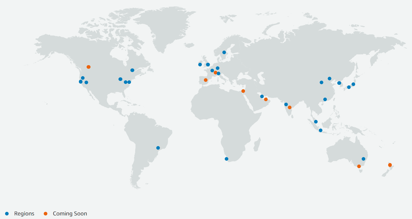 A map of the AWS hosting global infrastructure
