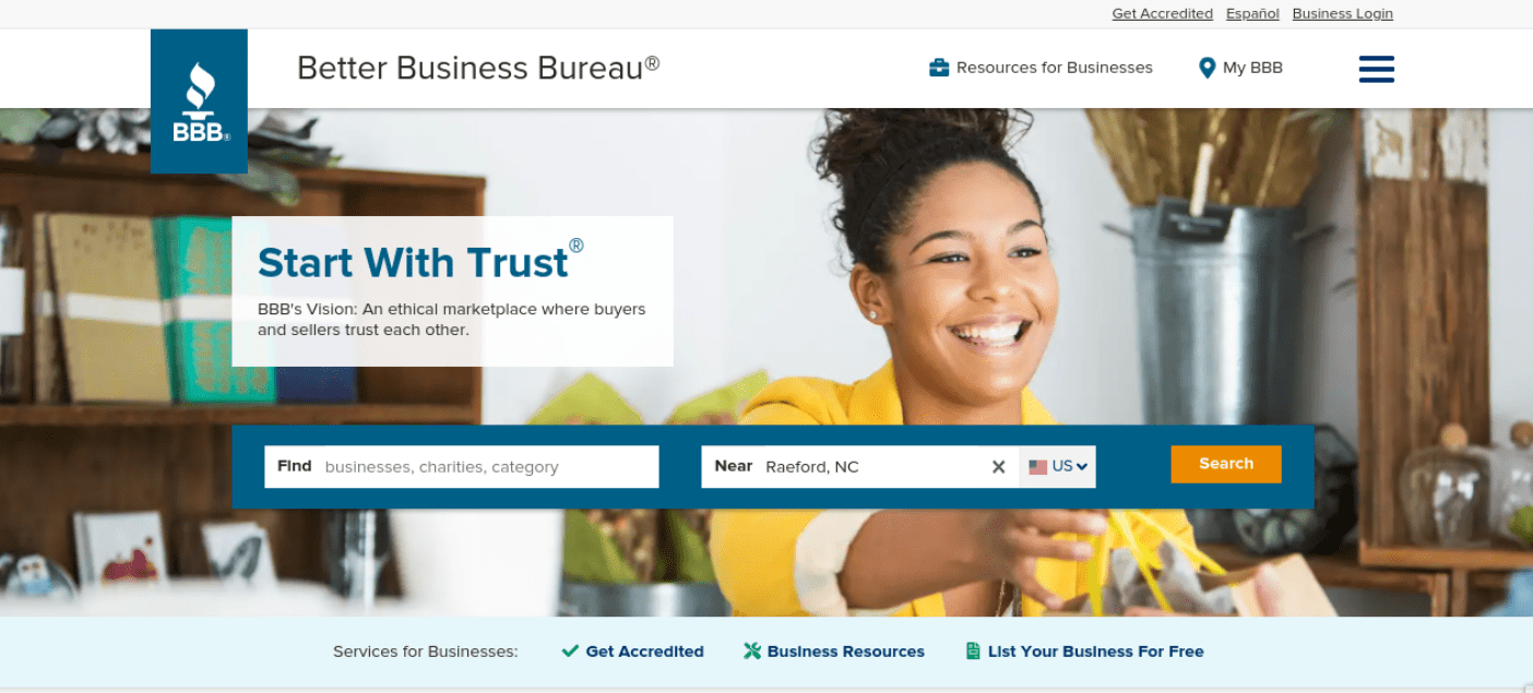 The BBB website that can be used for website directories.