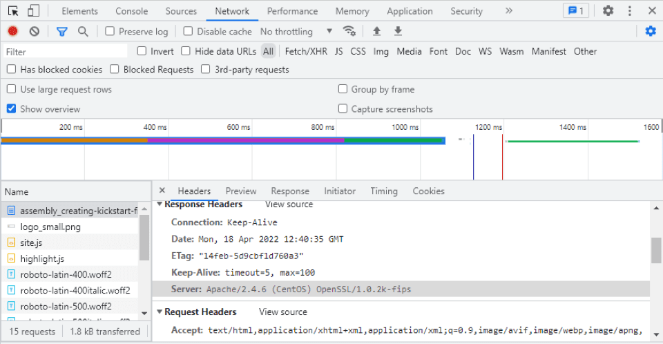 Locating the server type in Developer Tools