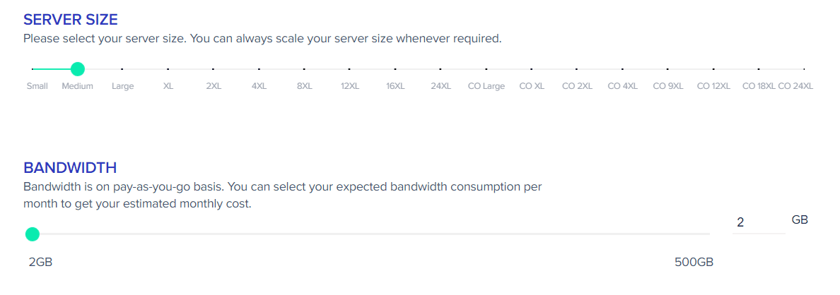 Selecting the server size in Cloudways