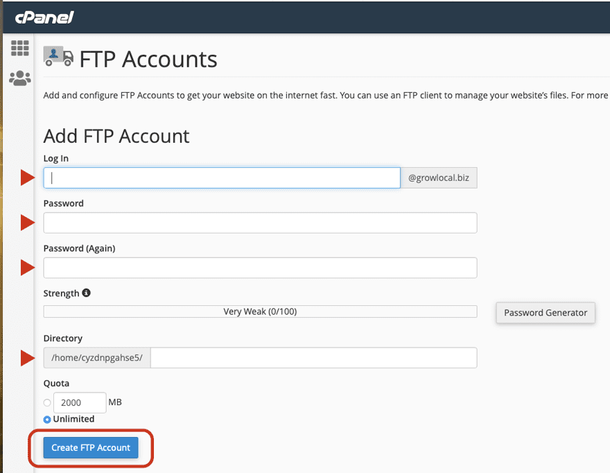 Creating an FTP Account