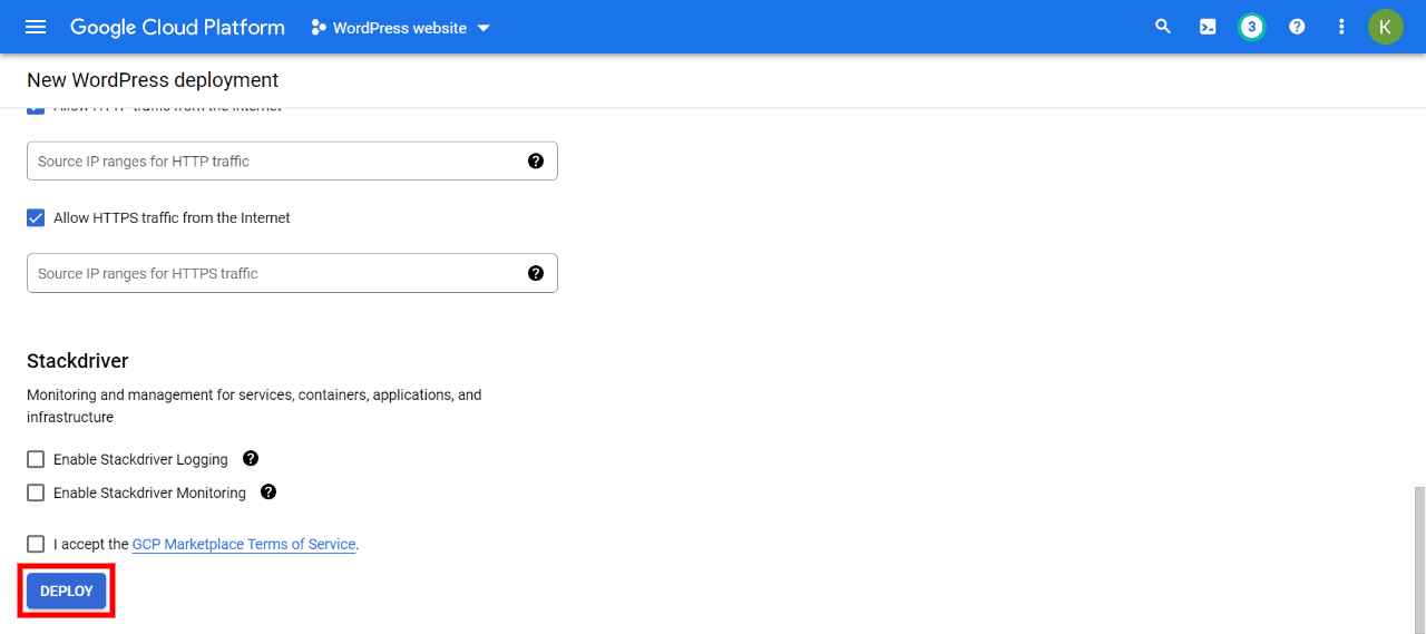 Deploy WordPress site with Google Cloud hosting.