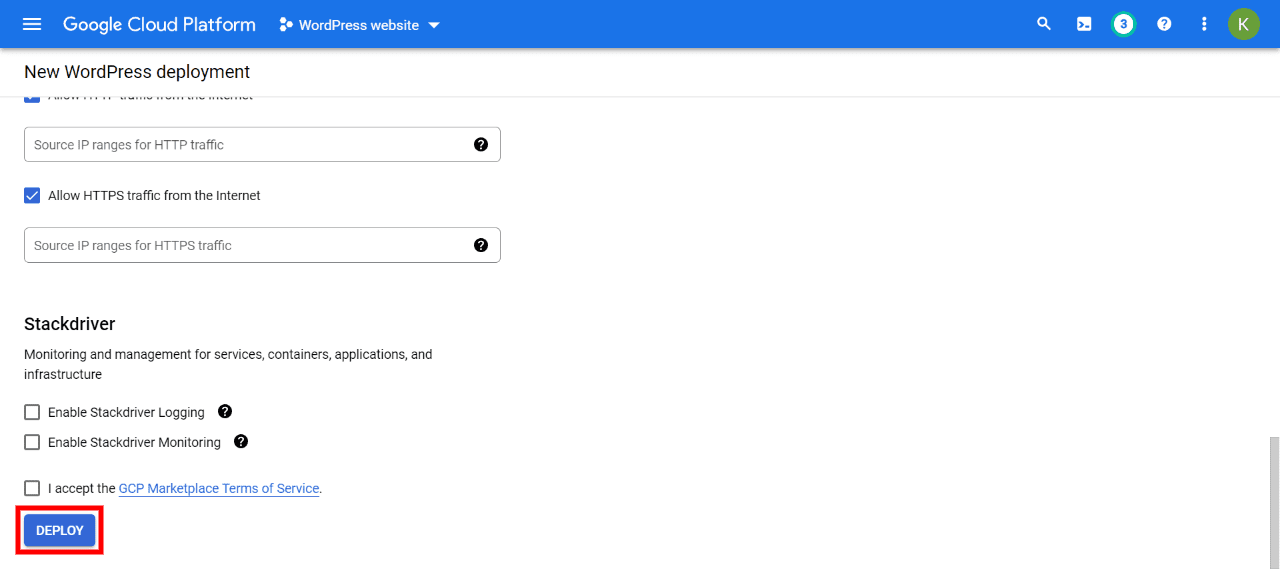 Deploy WordPress site with Google Cloud hosting. 