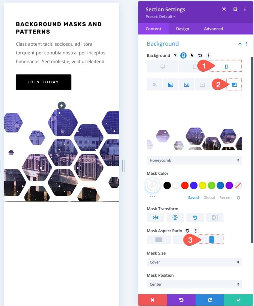 divi background masks and patterns hero section