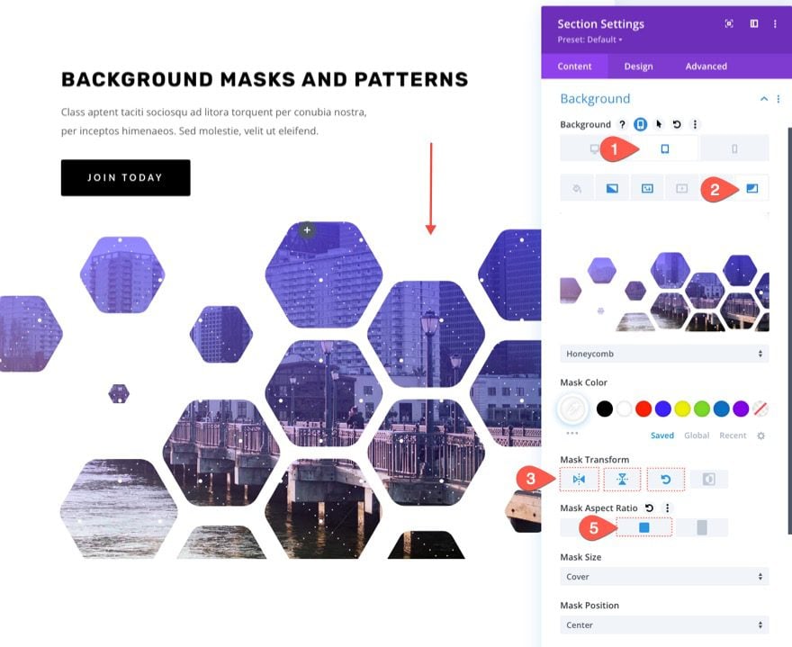 divi background masks and patterns hero section