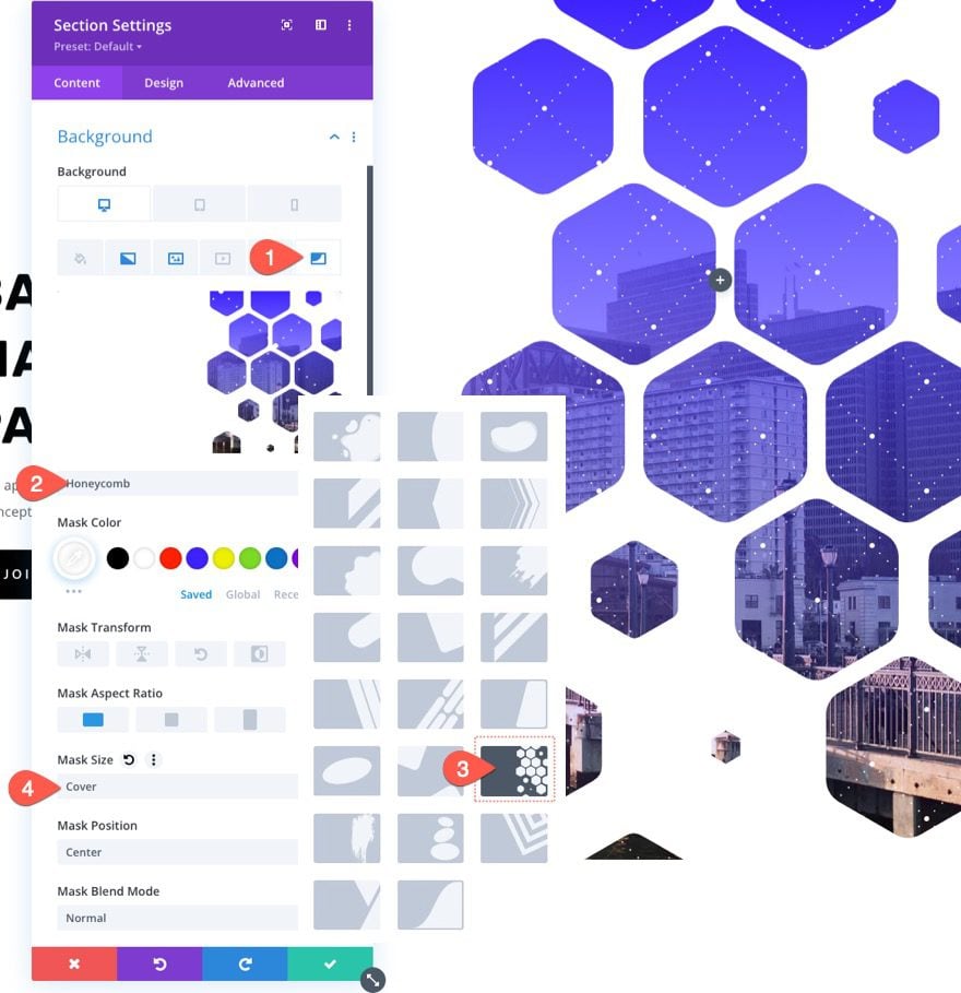 divi background masks and patterns hero section