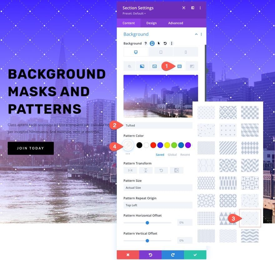 divi background masks and patterns hero section